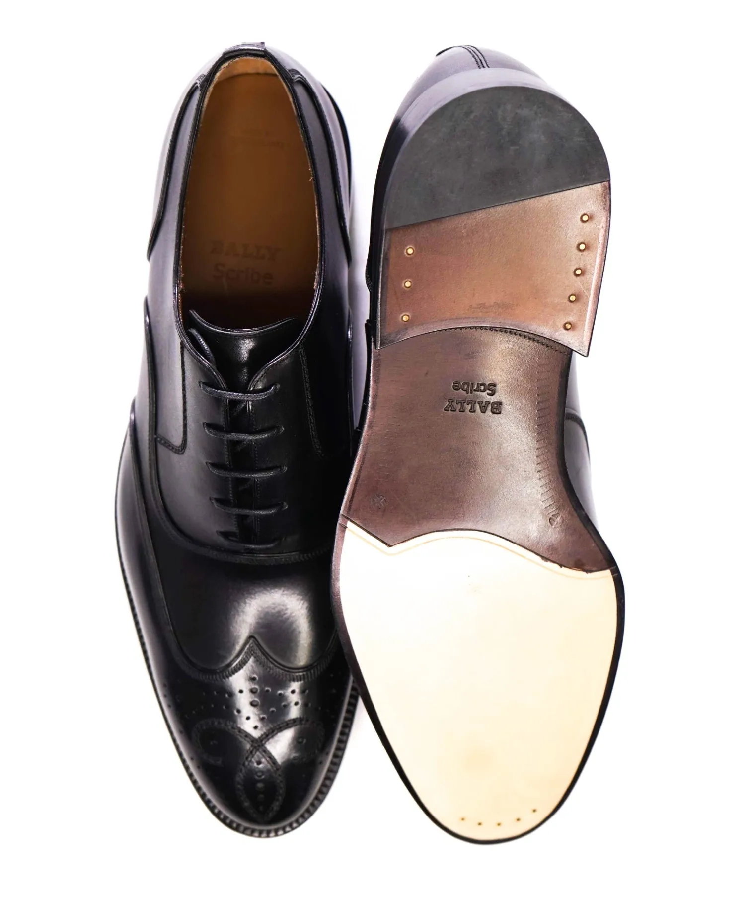 $900 Bally SCRIBE Solid Black Wingtip Oxfords Leather Footwear 9 US