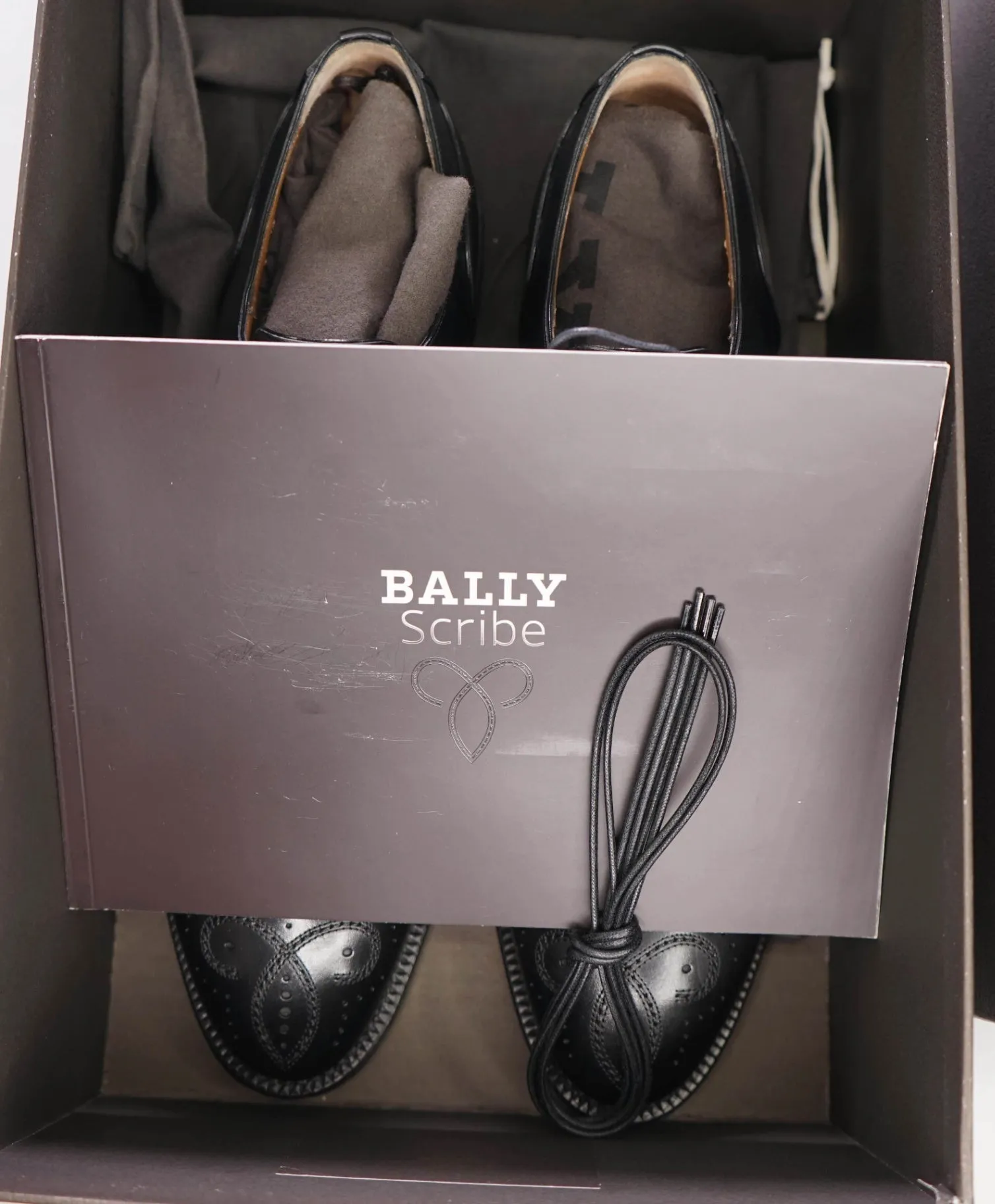 $900 Bally SCRIBE Solid Black Wingtip Oxfords Leather Footwear 9 US