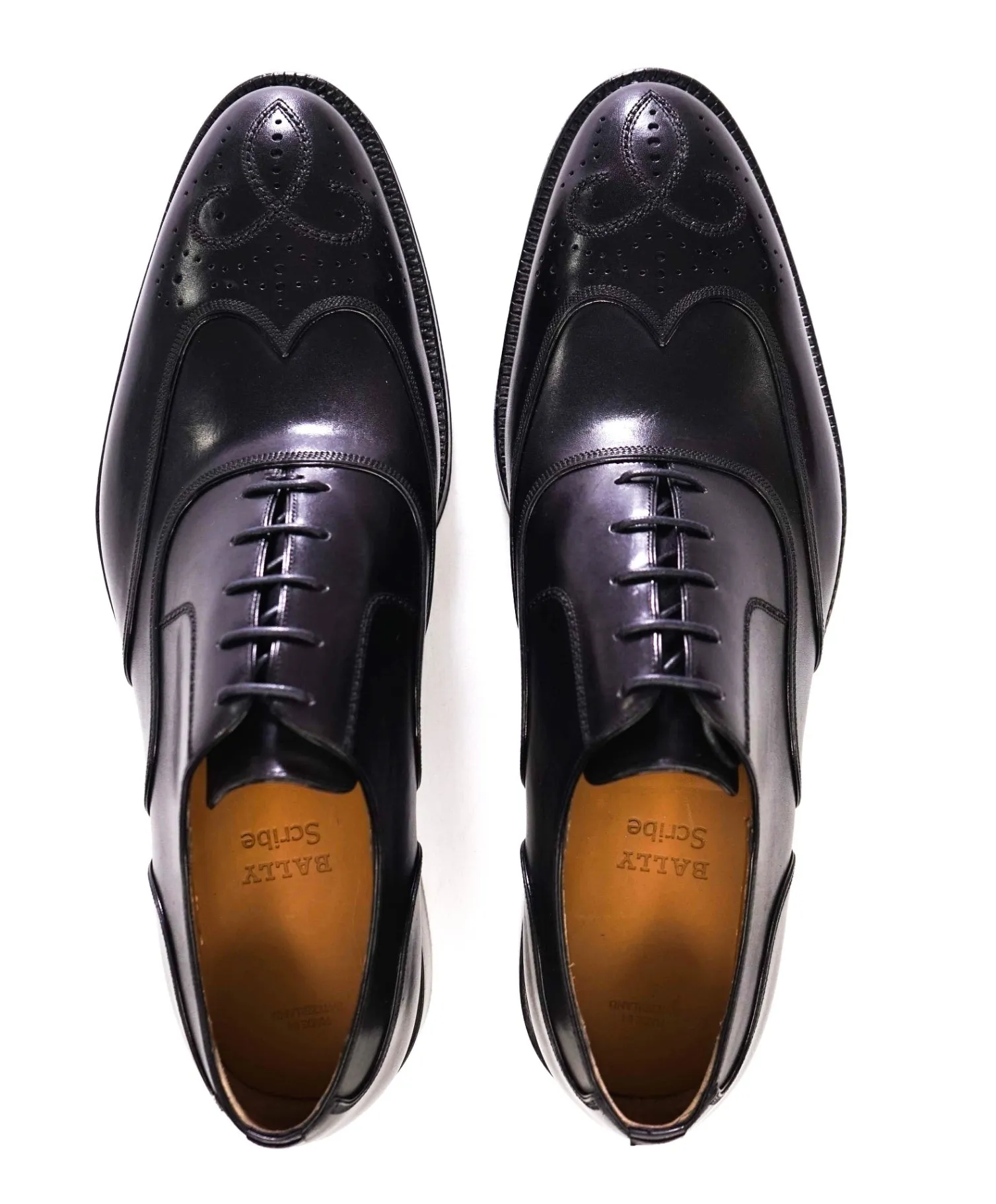 $900 Bally SCRIBE Solid Black Wingtip Oxfords Leather Footwear 9 US