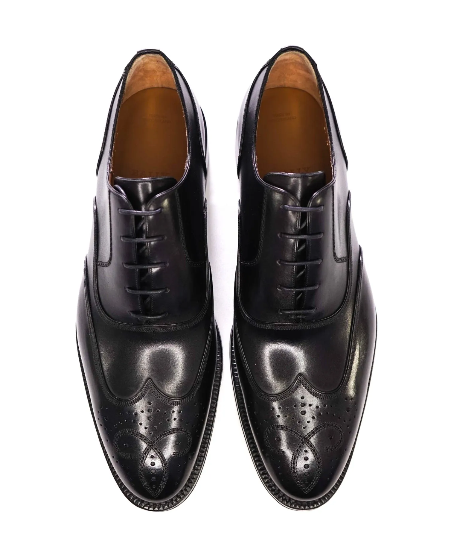 $900 Bally SCRIBE Solid Black Wingtip Oxfords Leather Footwear 9 US