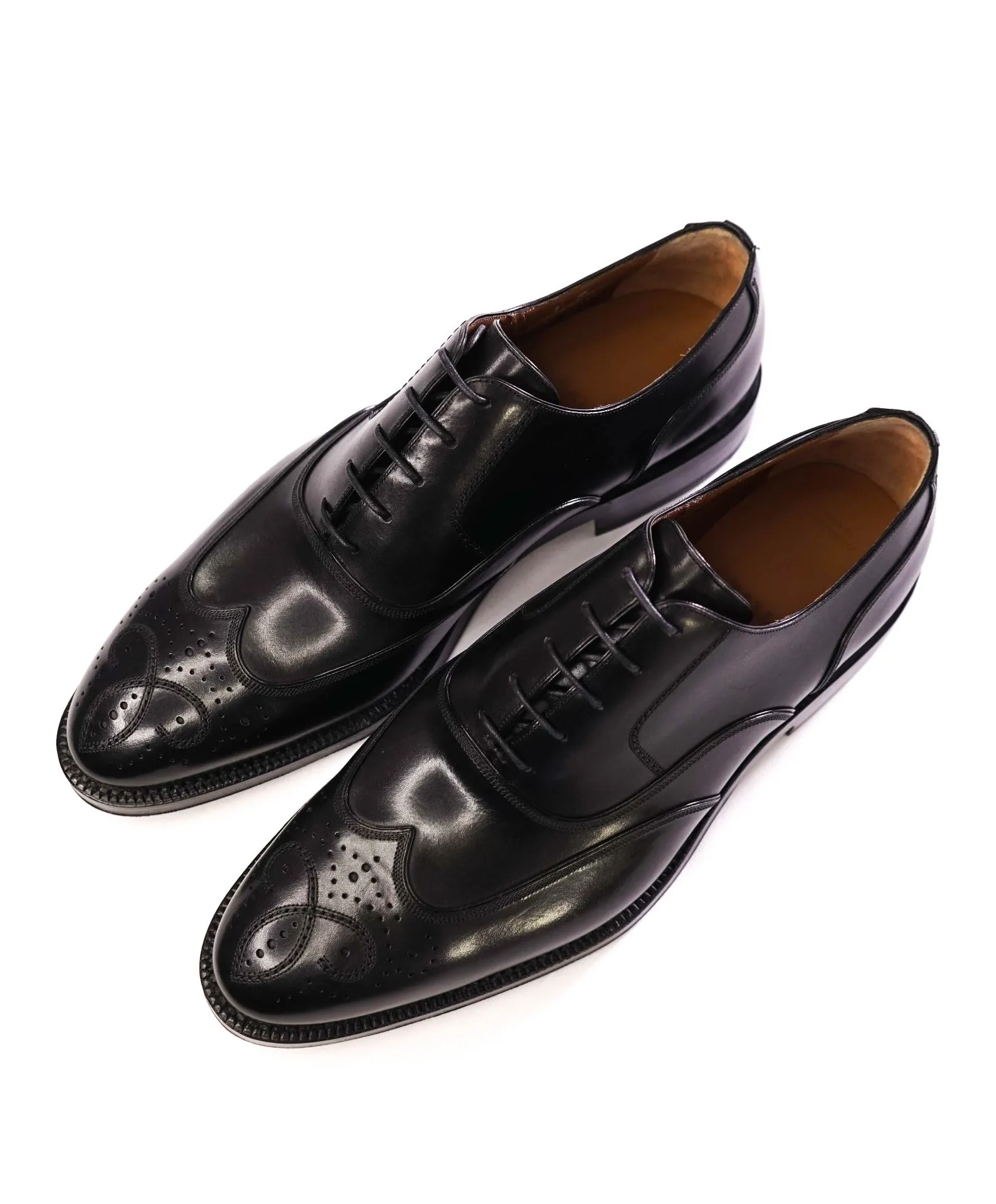 $900 Bally SCRIBE Solid Black Wingtip Oxfords Leather Footwear 9 US