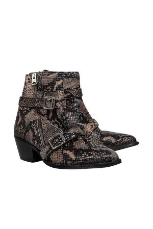 All Saints - Beige & Black Snake Skin Print Short Boots Sz 9