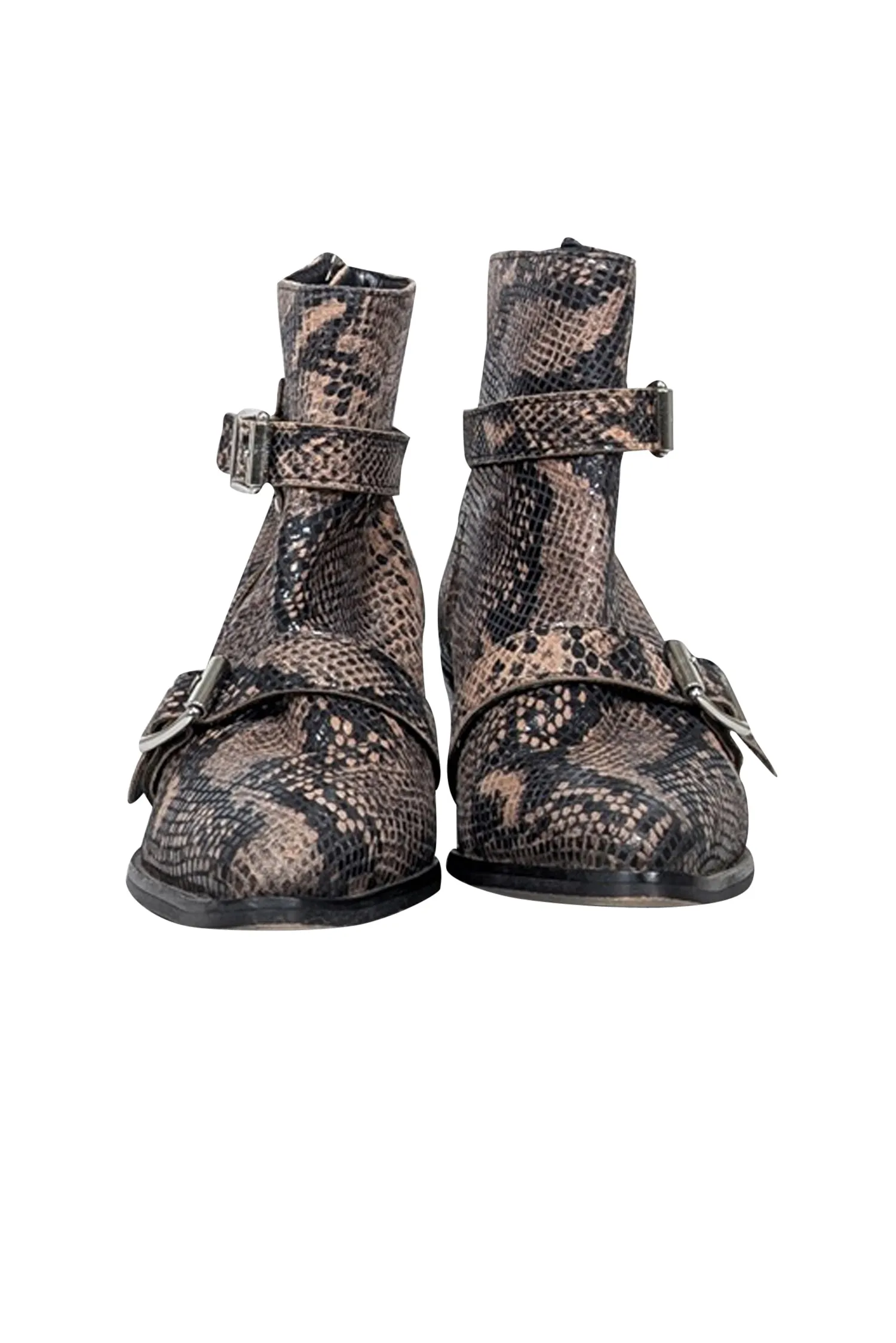 All Saints - Beige & Black Snake Skin Print Short Boots Sz 9