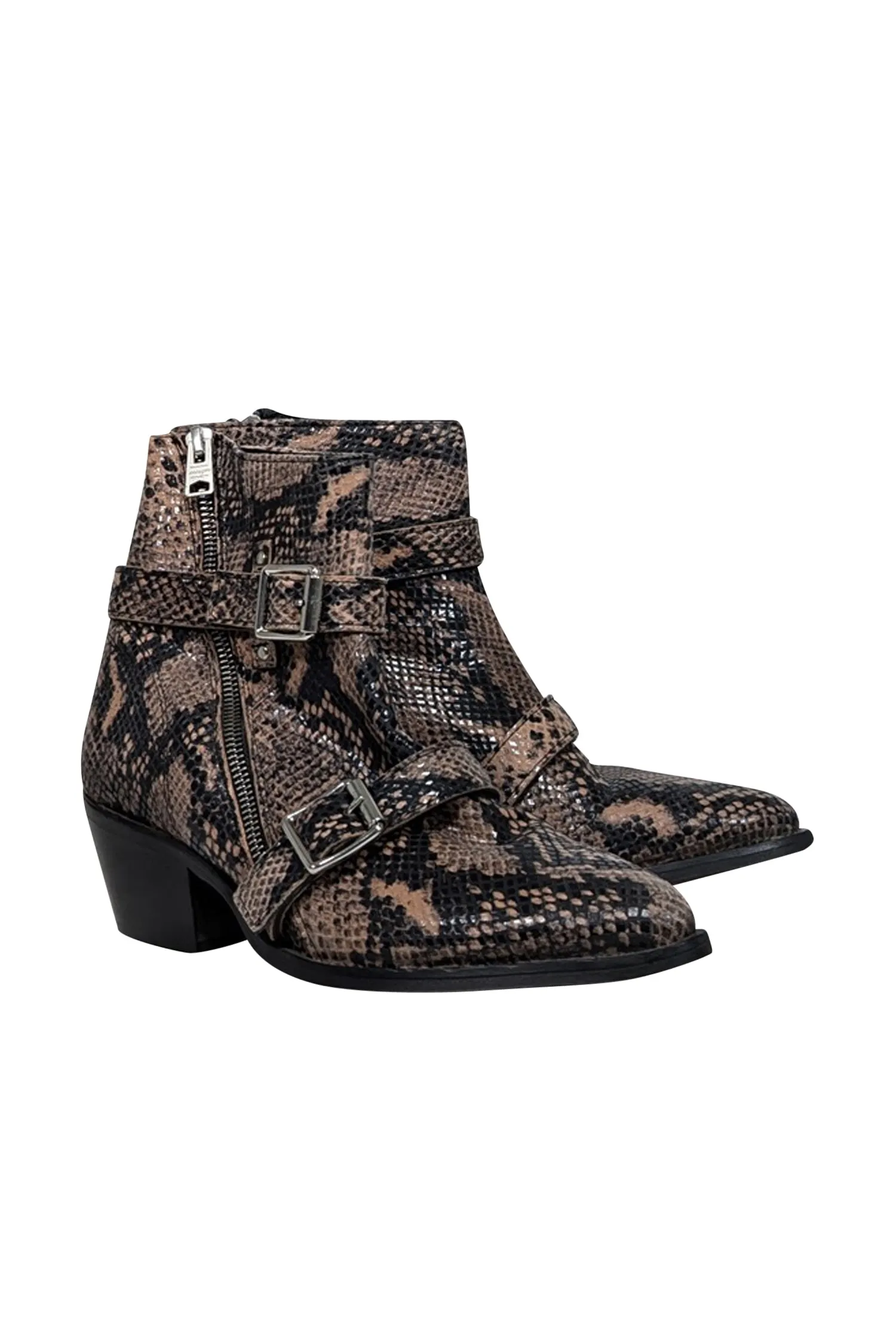 All Saints - Beige & Black Snake Skin Print Short Boots Sz 9