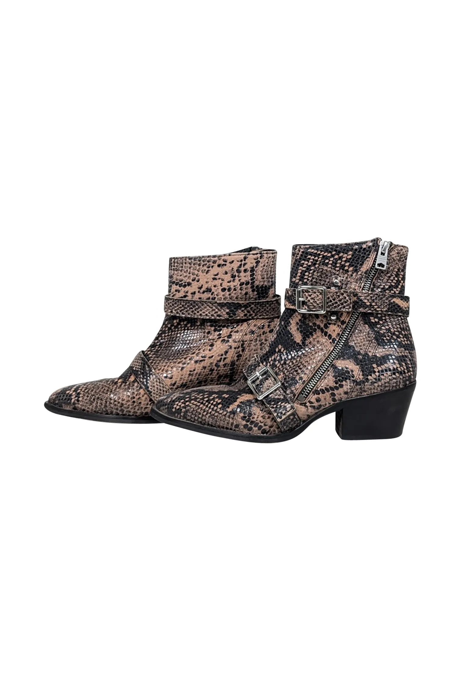 All Saints - Beige & Black Snake Skin Print Short Boots Sz 9