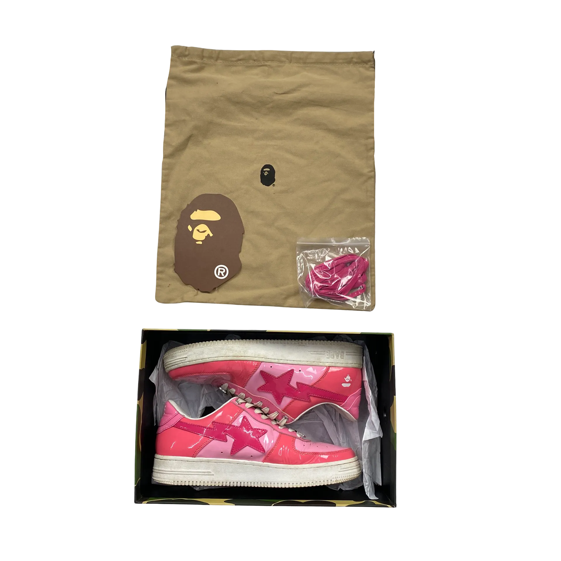 BAPE Pink Patent Bapesta Trainers - UK 9.5