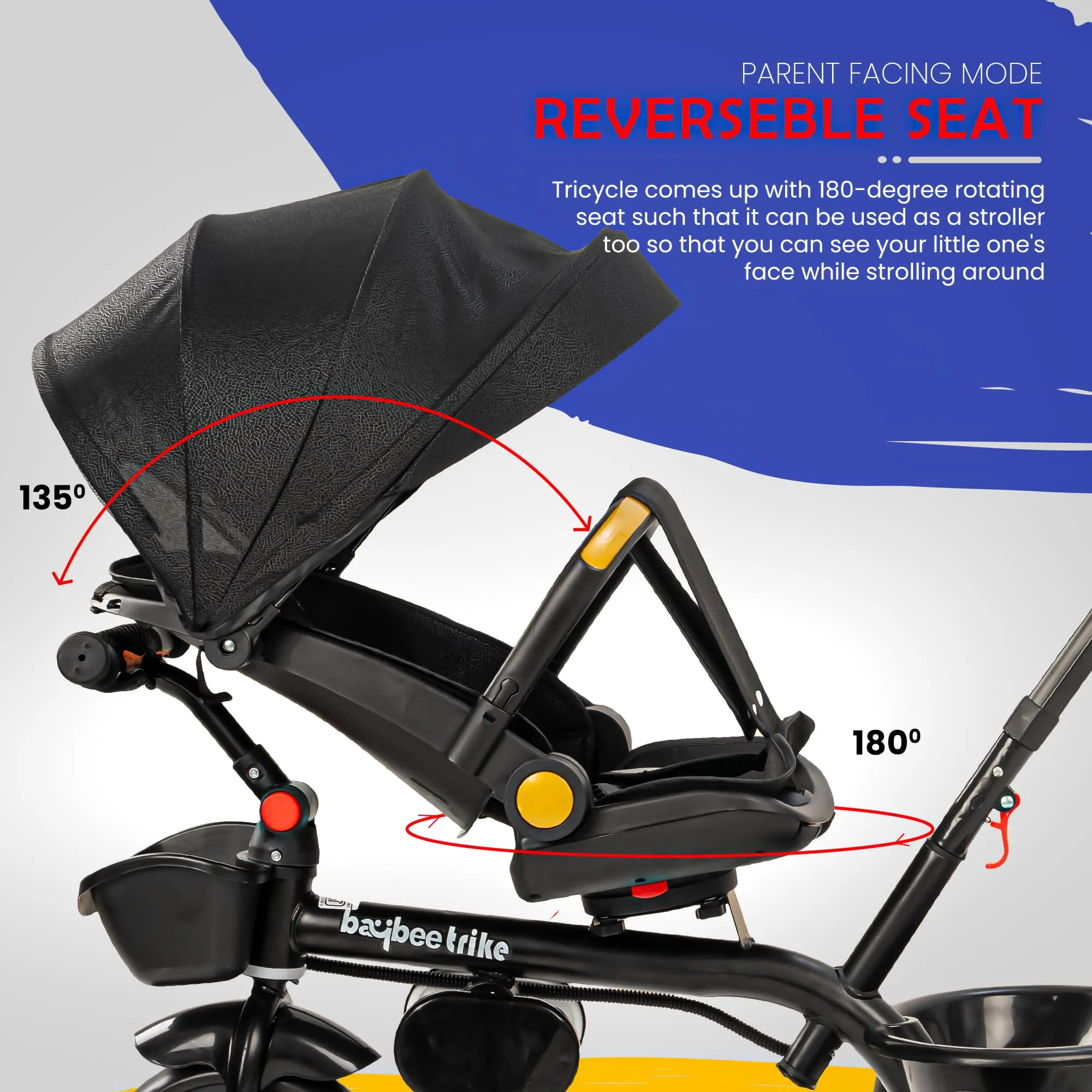 Baybee Uno 2 in 1 Baby cycle for Kids | Baby Tricycles with Parental Push Handle, 180° Reversible Seat, Canopy & Safety Guardrail | Boys Girlsfor 2 - 5 years