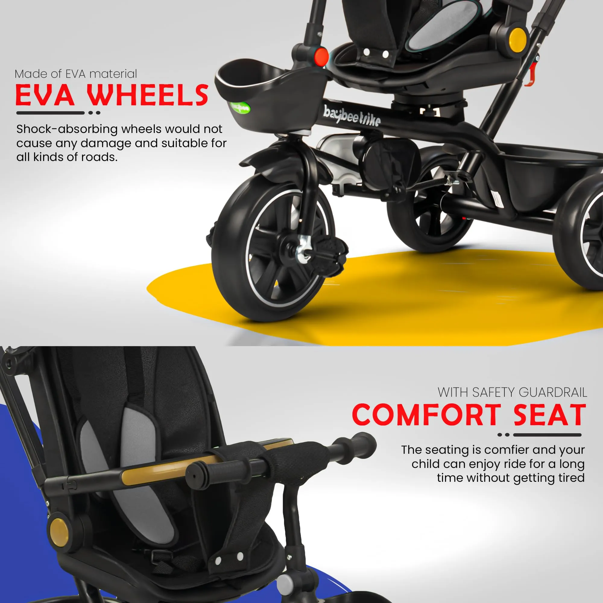 Baybee Uno 2 in 1 Baby cycle for Kids | Baby Tricycles with Parental Push Handle, 180° Reversible Seat, Canopy & Safety Guardrail | Boys Girlsfor 2 - 5 years