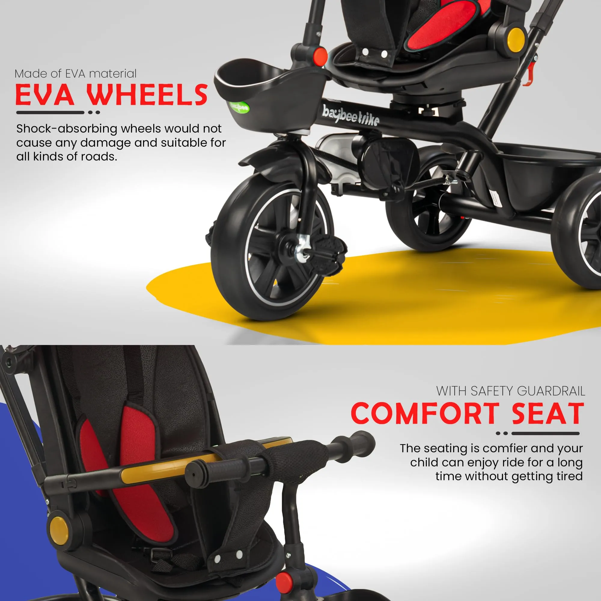 Baybee Uno 2 in 1 Baby cycle for Kids | Baby Tricycles with Parental Push Handle, 180° Reversible Seat, Canopy & Safety Guardrail | Boys Girlsfor 2 - 5 years