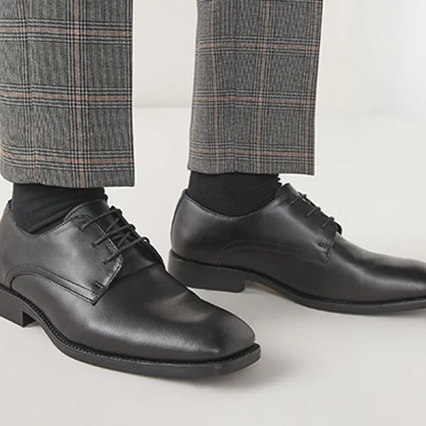 Black Leather Square Toe Derby Shoes