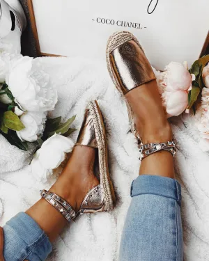 Cross My Heart Espadrilles in Rose Gold
