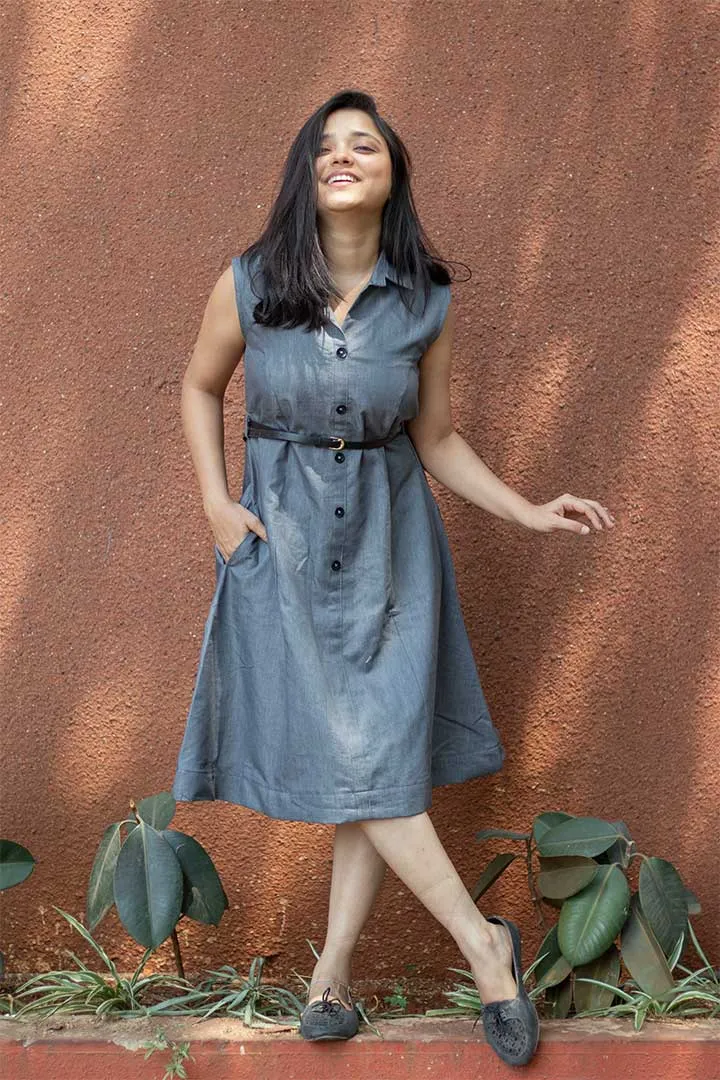 Denim Grey Belt Dress