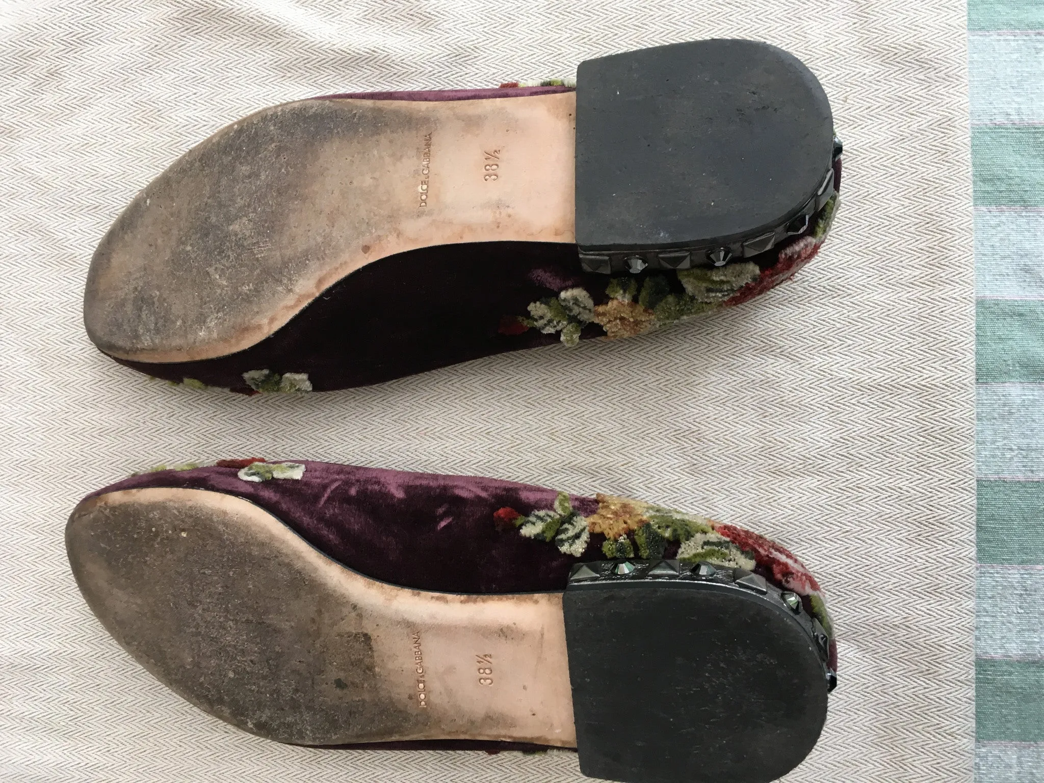 DOLCE & GABBANA FLOWERS KEYS Velvet Eggplant Embellished  ESPADRILLES FLATS SHOES LADIES