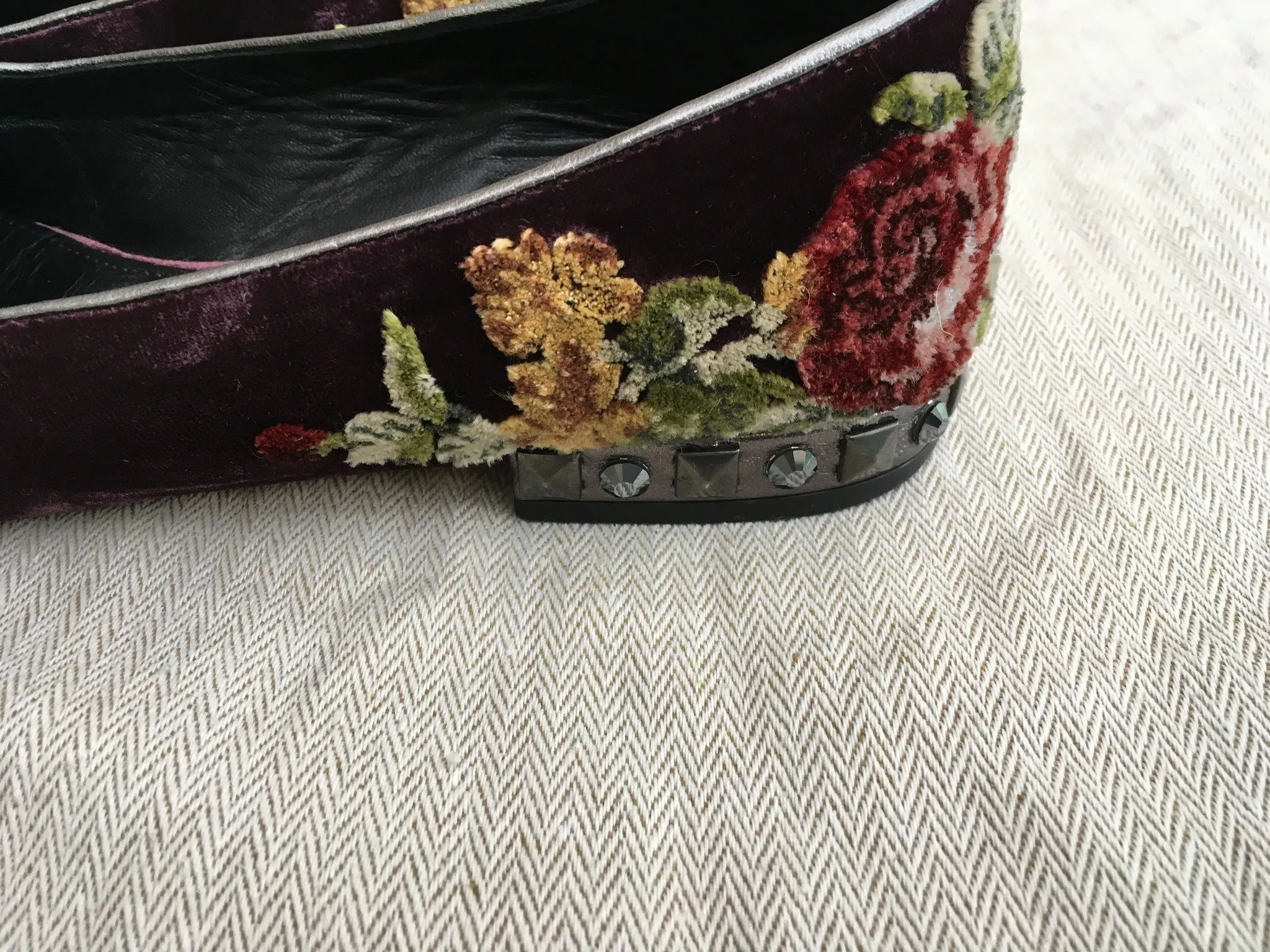 DOLCE & GABBANA FLOWERS KEYS Velvet Eggplant Embellished  ESPADRILLES FLATS SHOES LADIES