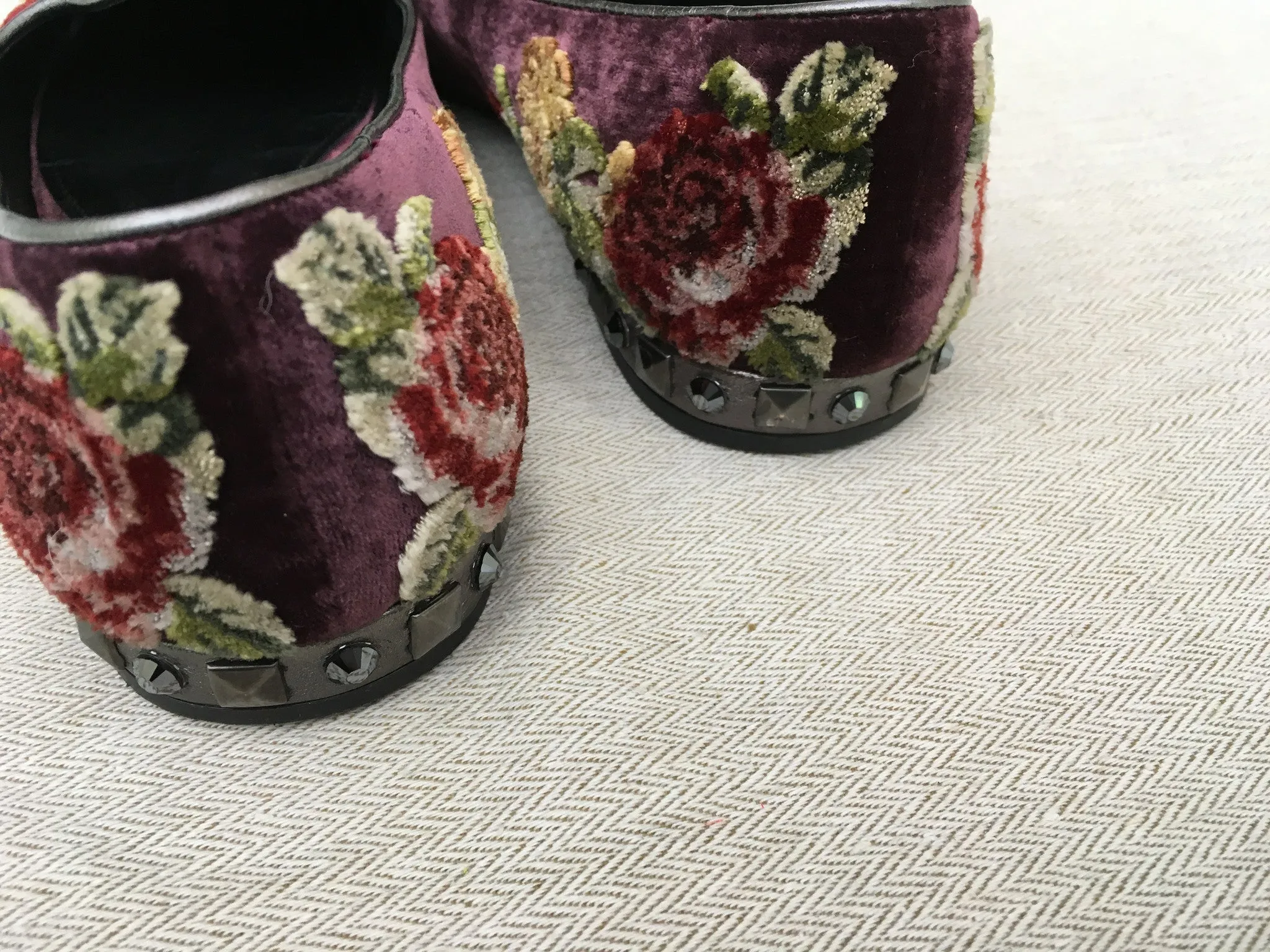DOLCE & GABBANA FLOWERS KEYS Velvet Eggplant Embellished  ESPADRILLES FLATS SHOES LADIES