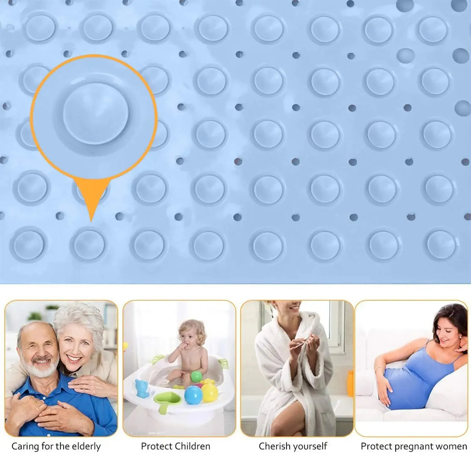 Experia Anti Slip Bath Mat with Suction Cup - 106 X 60 CM (Blue Color with Accu Pebble)