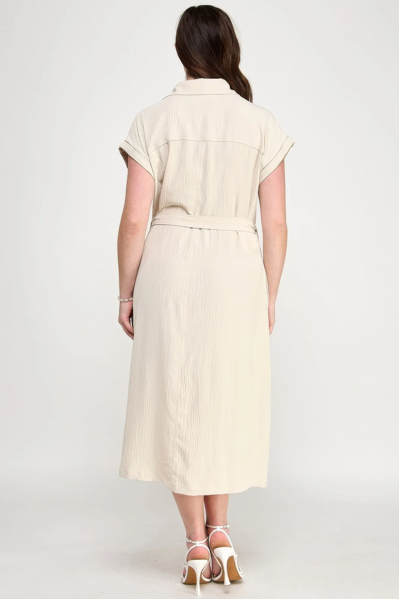 Front Tied Buttoned Short Sleeve Dress