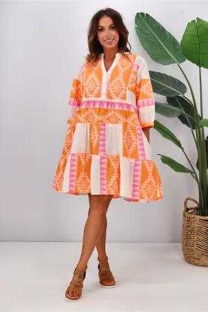 Joop & Gypsy New Mediterranean Jaquard Dress White Orange Pink