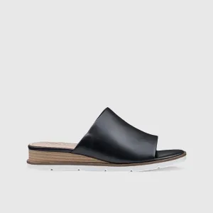 Kos Push In Wedge Comfort Leather Sandal Black