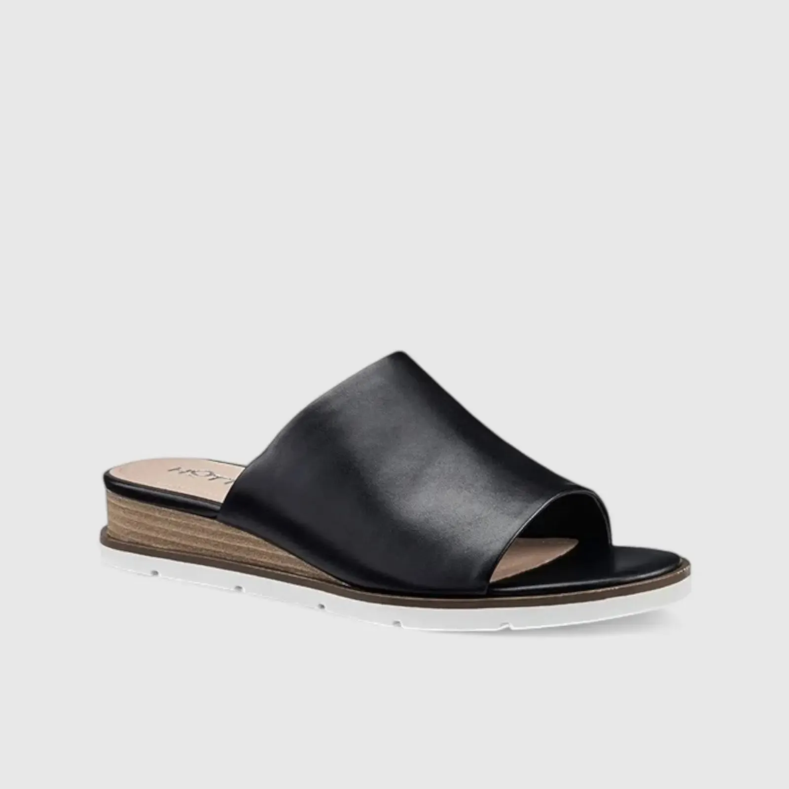 Kos Push In Wedge Comfort Leather Sandal Black