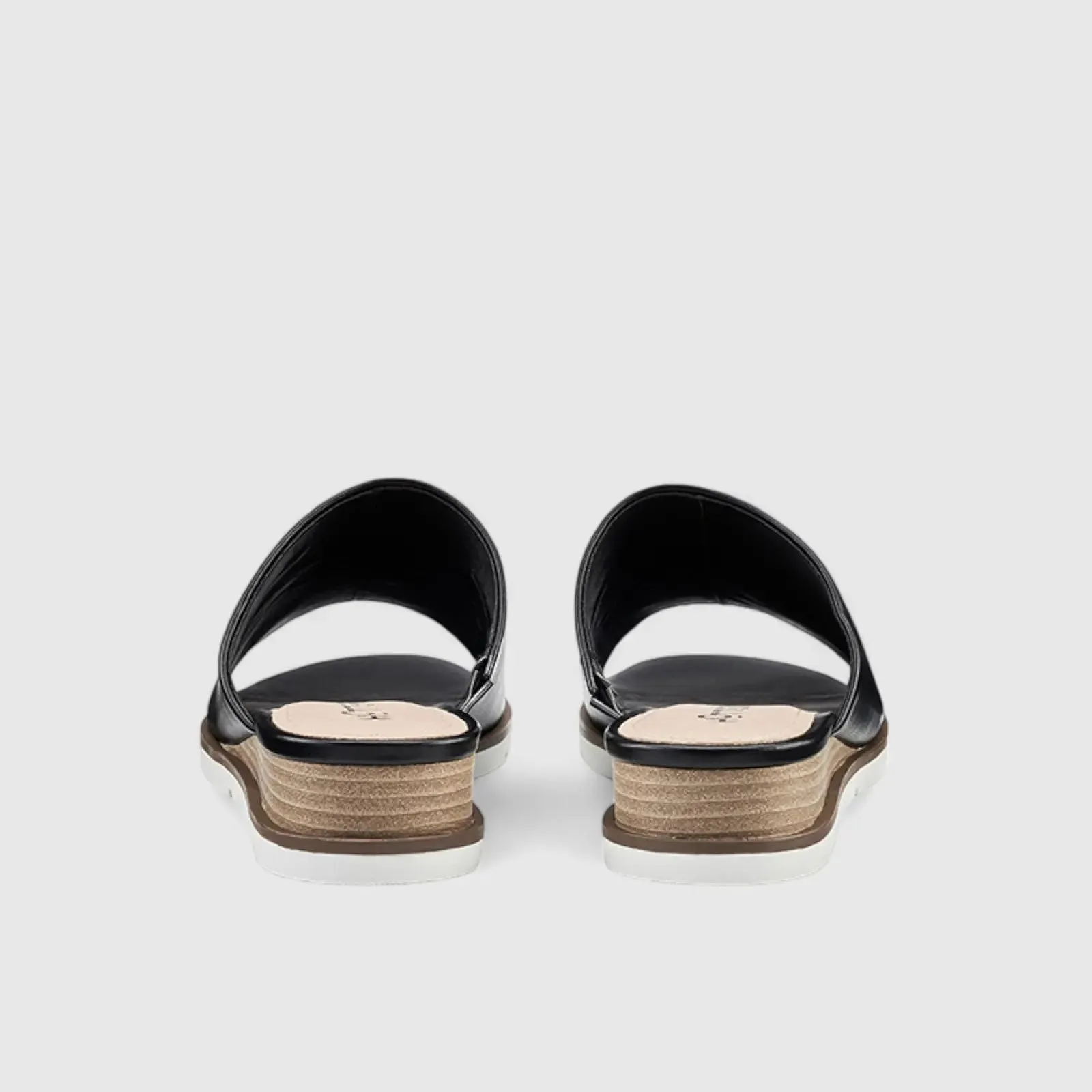 Kos Push In Wedge Comfort Leather Sandal Black