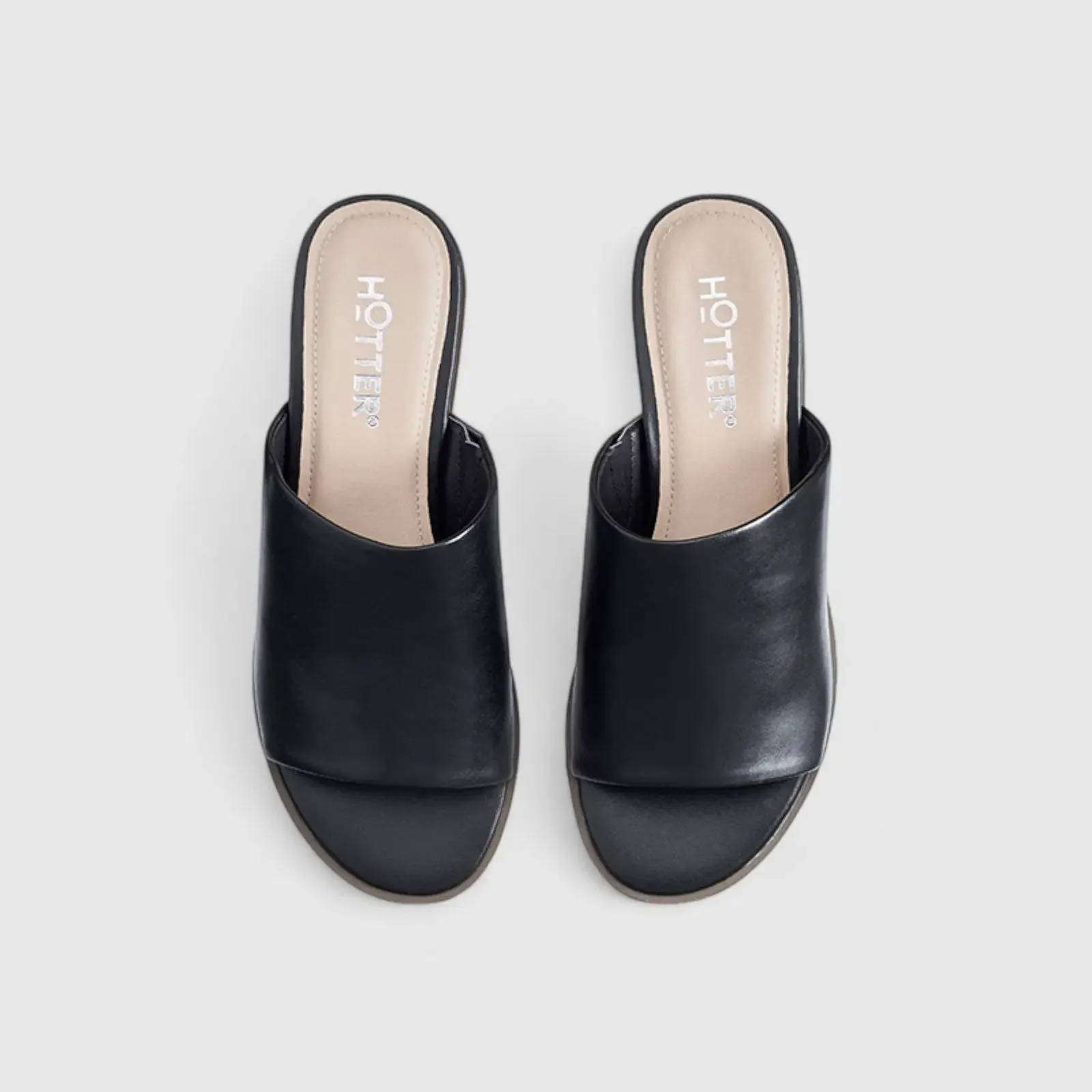 Kos Push In Wedge Comfort Leather Sandal Black