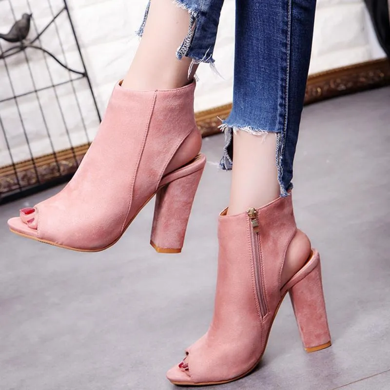 Open Toe Suede Ankle Boots