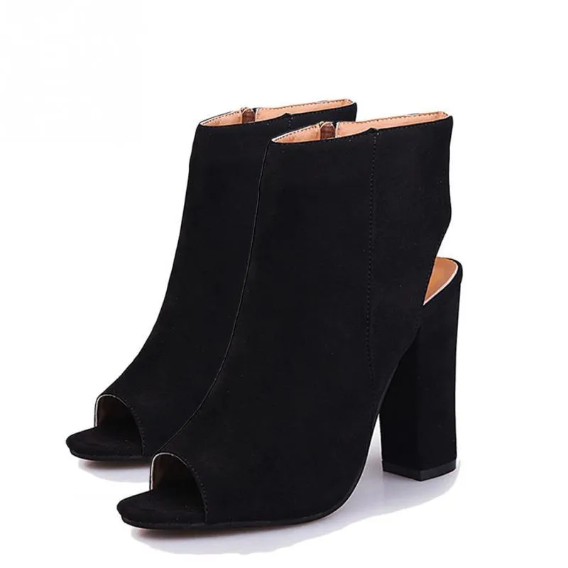 Open Toe Suede Ankle Boots