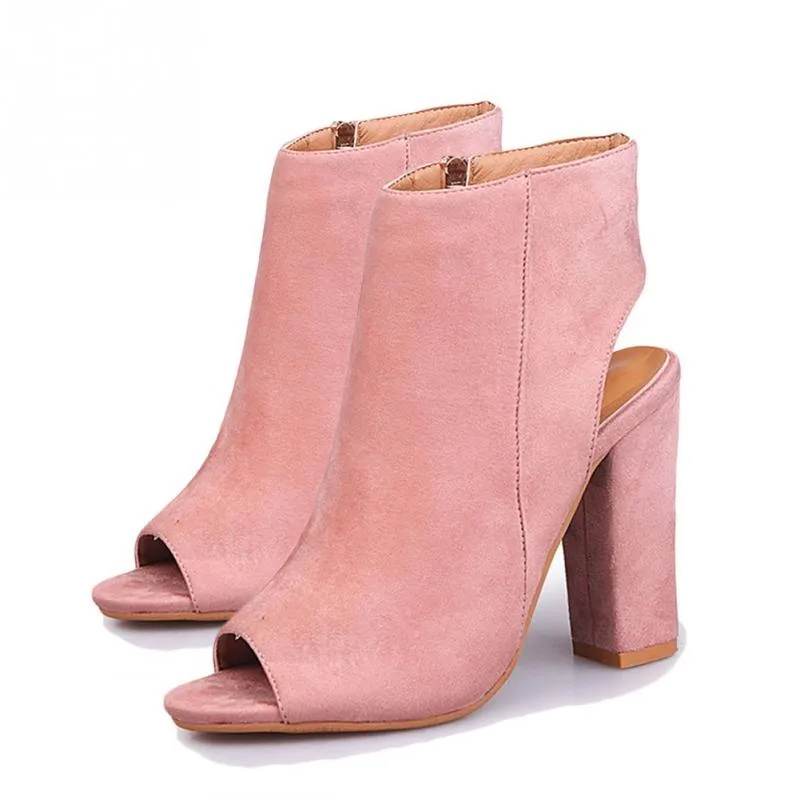 Open Toe Suede Ankle Boots