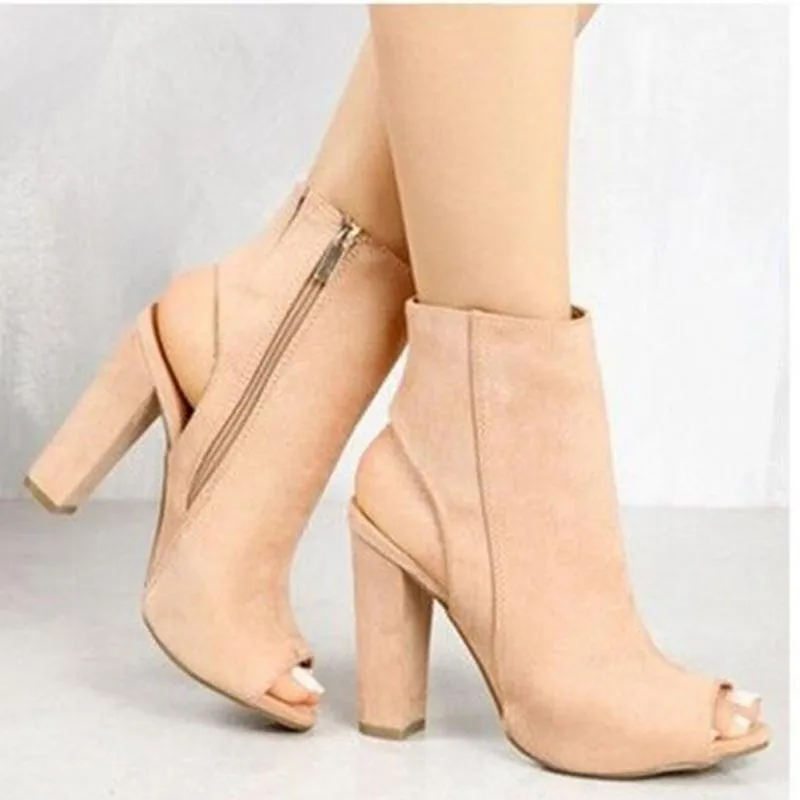 Open Toe Suede Ankle Boots