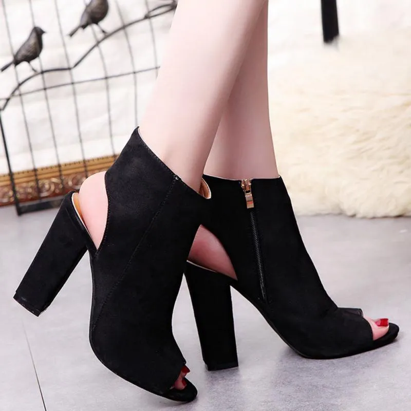 Open Toe Suede Ankle Boots