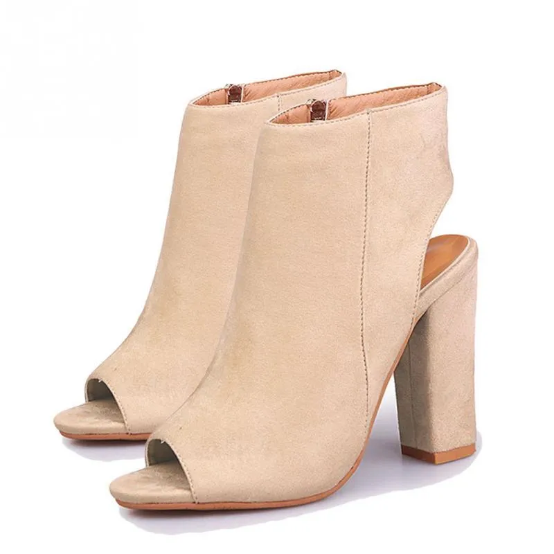 Open Toe Suede Ankle Boots