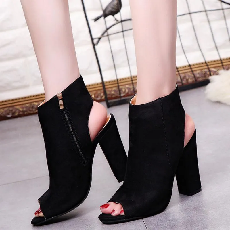 Open Toe Suede Ankle Boots