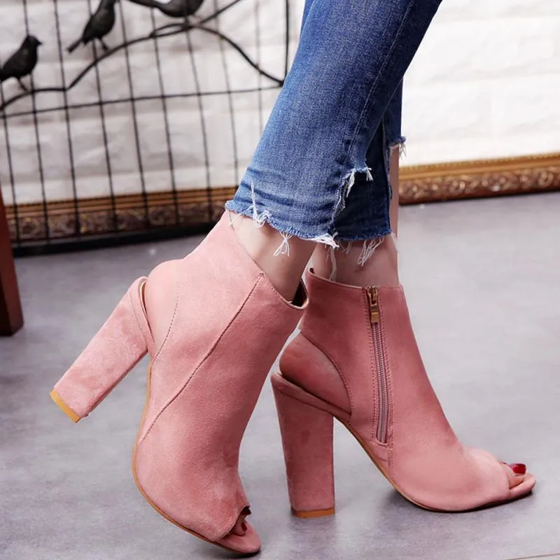 Open Toe Suede Ankle Boots
