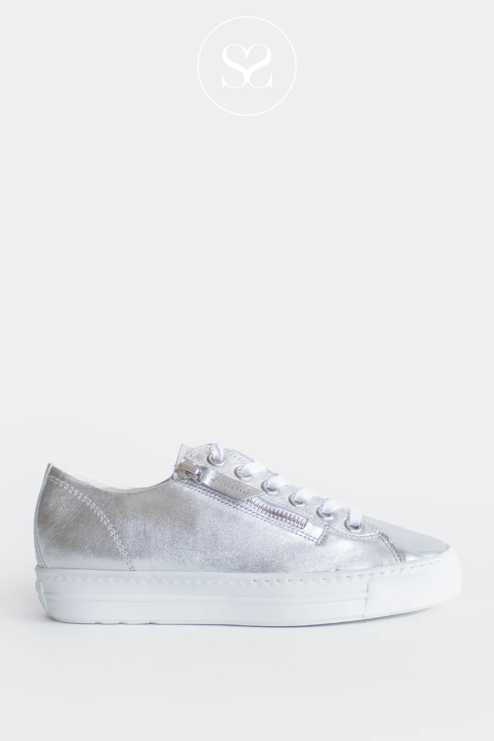 PAUL GREEN 5206 SILVER LEATHER FLATFORM TRAINERS