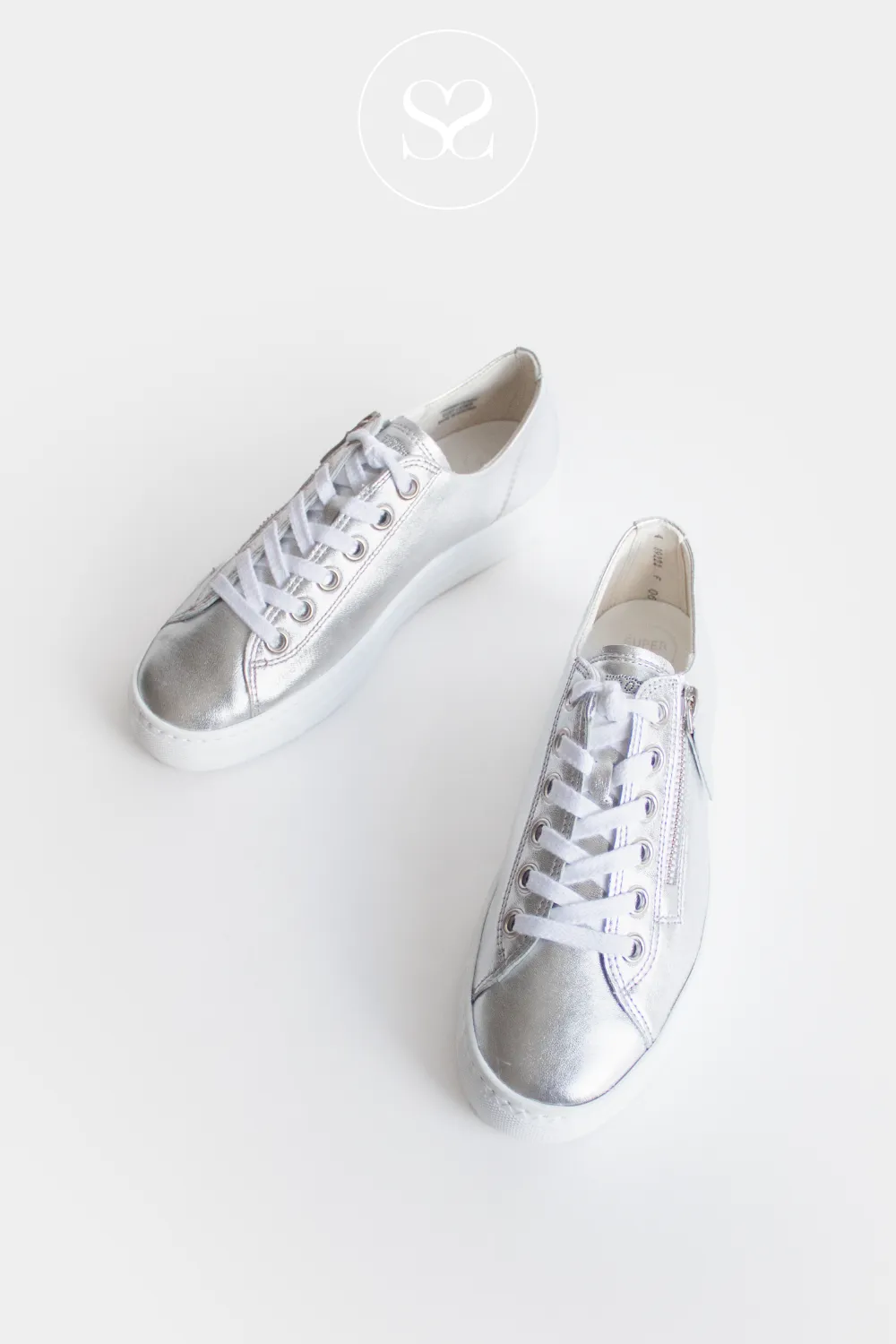 PAUL GREEN 5206 SILVER LEATHER FLATFORM TRAINERS