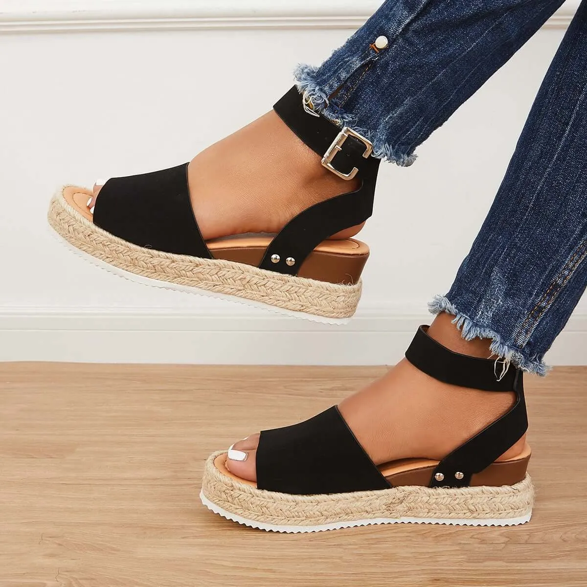 Sohiwoo Women Open Toe Platform Espadrille Wedges Ankle Strap Sandals