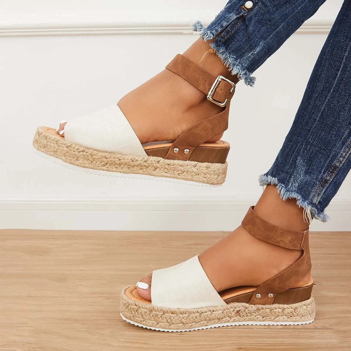 Sohiwoo Women Open Toe Platform Espadrille Wedges Ankle Strap Sandals