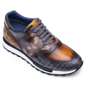 This item only ships to Europe - 7CM /2.76 Inches CMR CHAMARIPA Casual Tall Men Shoes - Hand Patina Elevator Sneaker - Multi-Colored Patina Leather Trainers