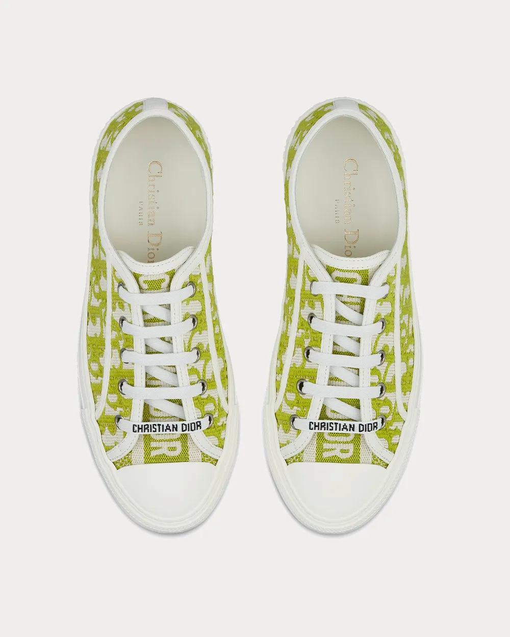 Walk'n'Dior Lime Dior Oblique Embroidered Cotton Low Top Sneakers