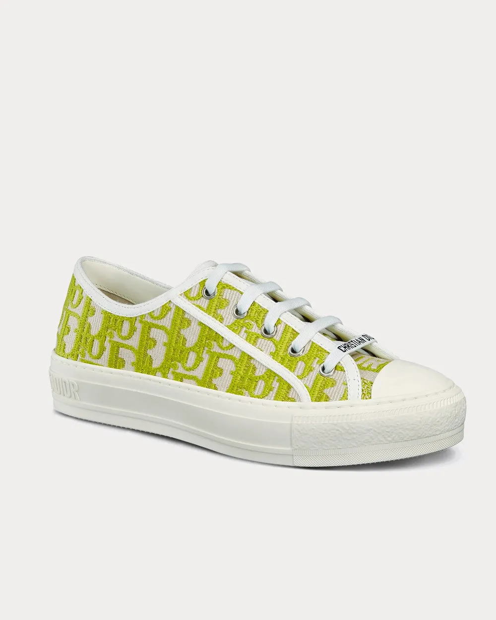 Walk'n'Dior Lime Dior Oblique Embroidered Cotton Low Top Sneakers