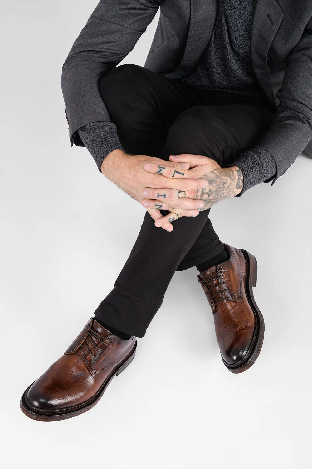 YORK rich-brown welted derby shoes.