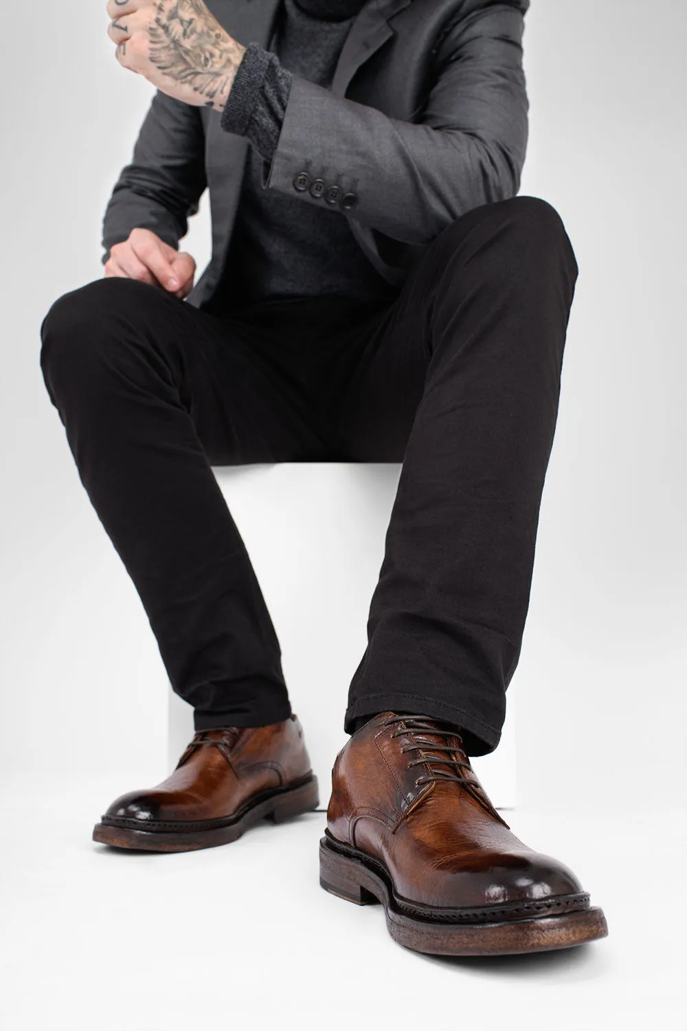 YORK rich-brown welted derby shoes.