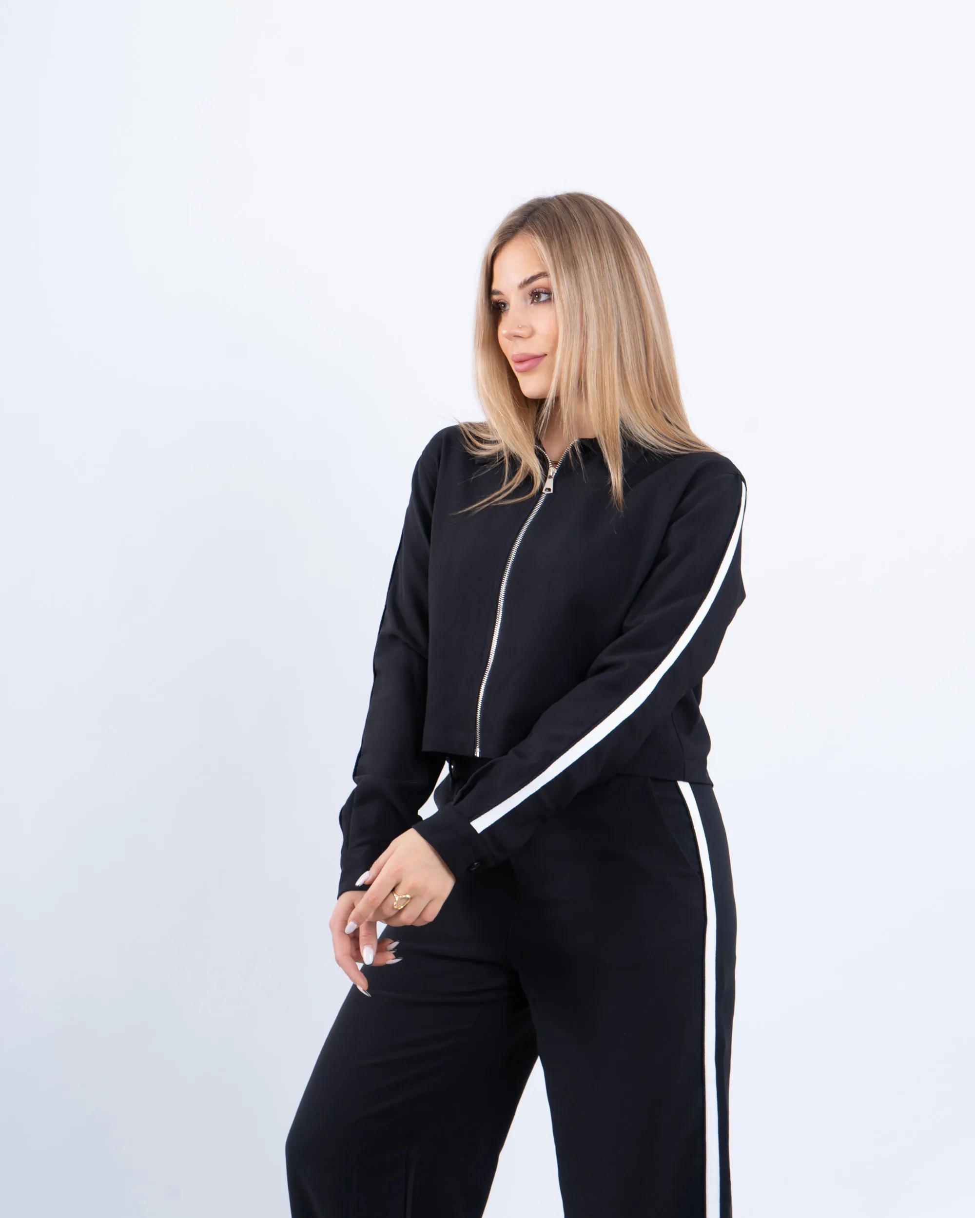 Zip-Up Shirt With Stripe Detail