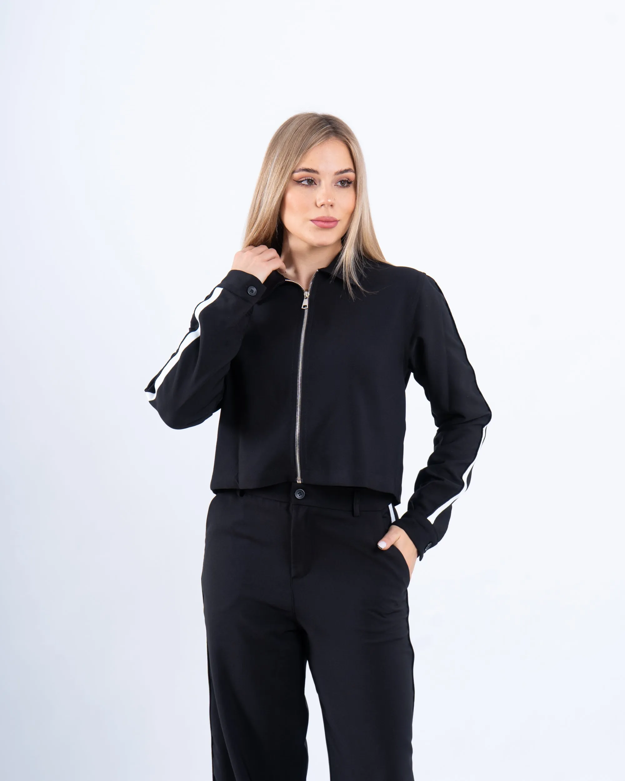 Zip-Up Shirt With Stripe Detail